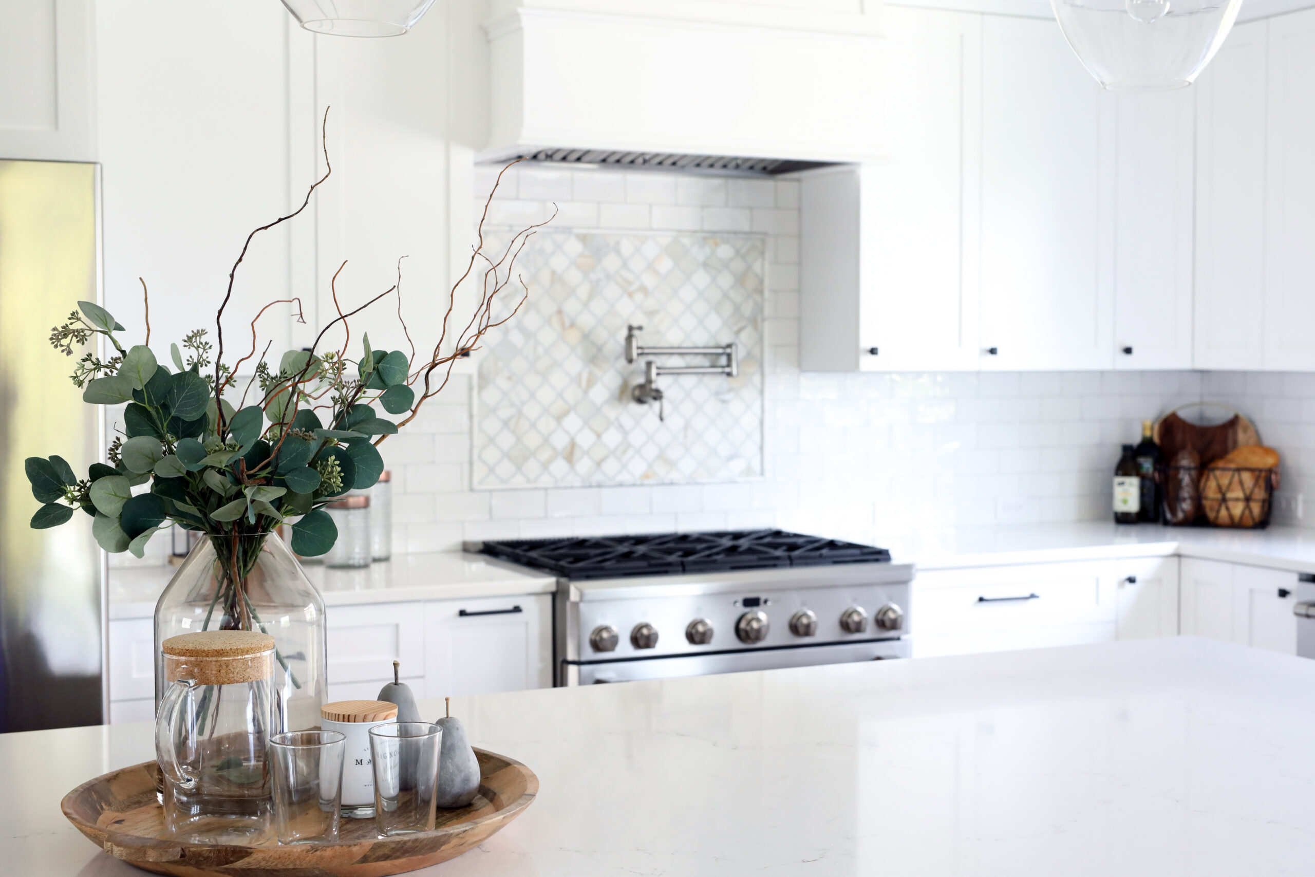 Farmhouse Kitchen with white cabinets