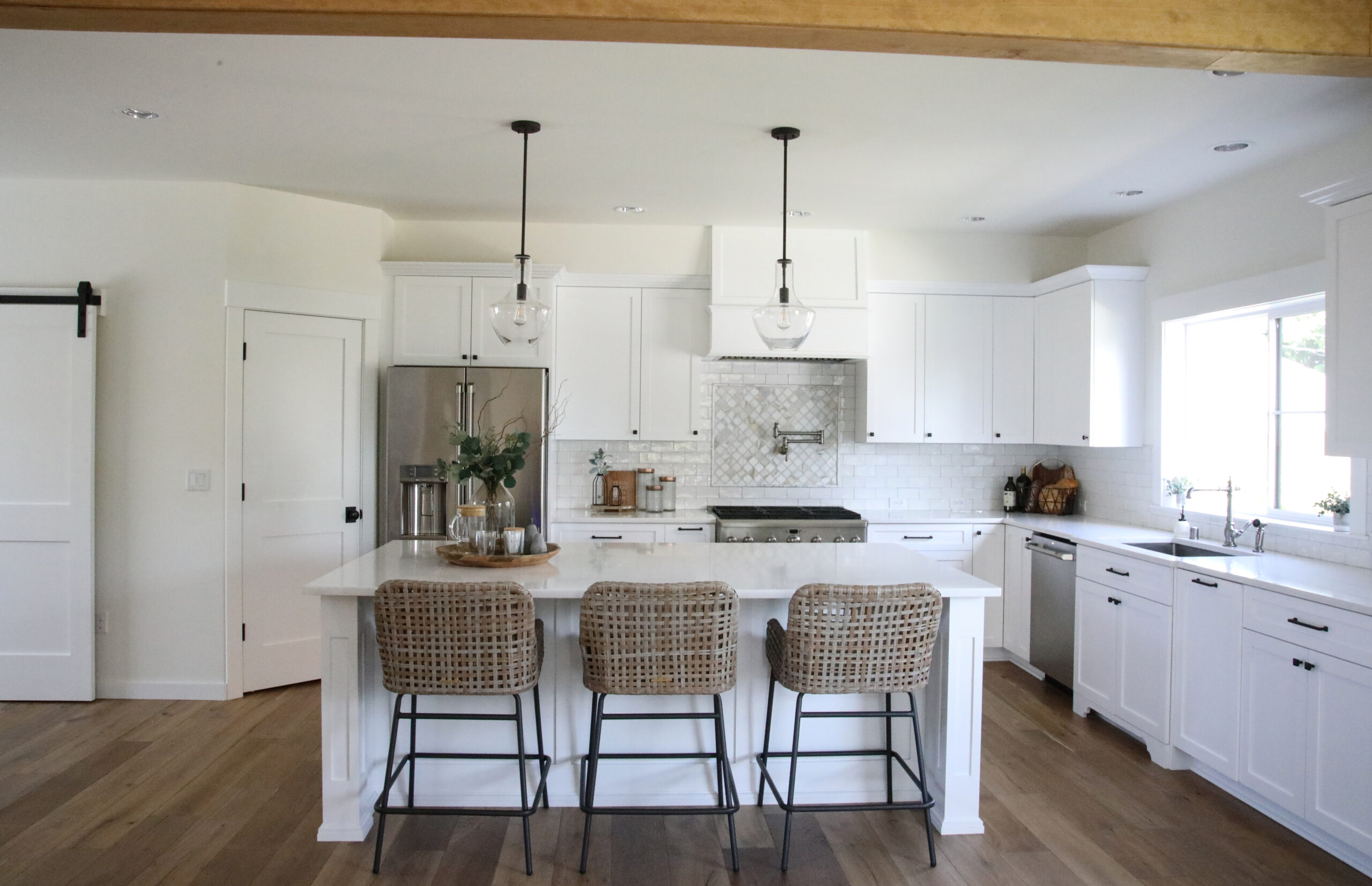 Farmhouse Kitchen with White Cabinets.