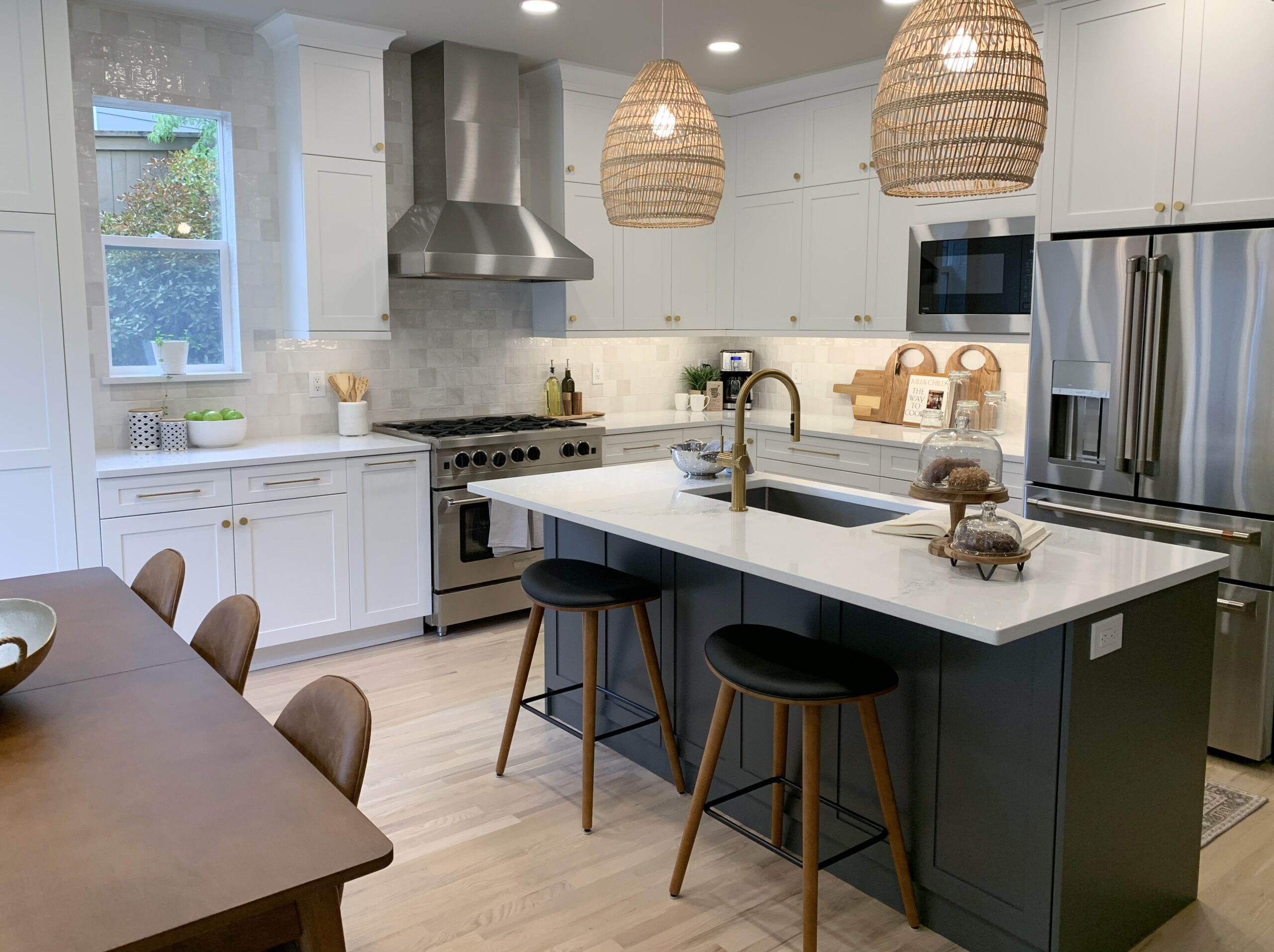 White shaker kitchen reveal with mid century vibes